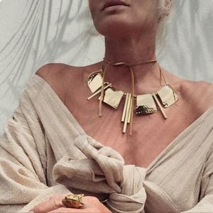 Brass hammered festival tribal boho gold brass choker necklace aged brass new